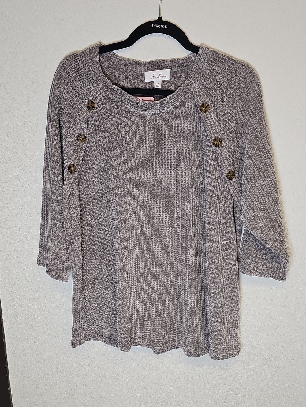 Audrey Chenille Button-Accent Pewter Sweater NWT